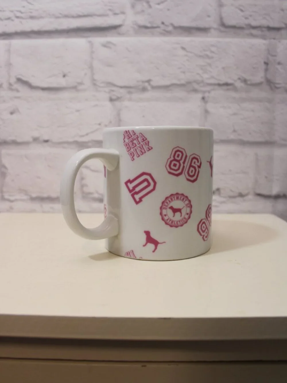 PINK Mug Victoria's Secret White Pink Logo Coffee Tea Mug Varsity Collegiate